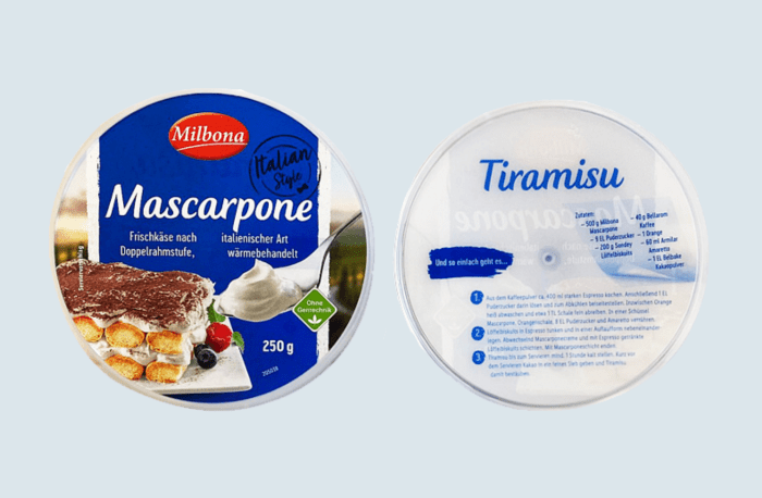 DoubleSided IML labels for Milbona mascarpone