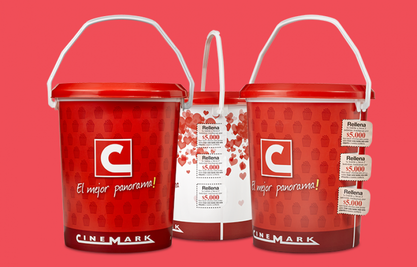 Cinemark popcorn tub with Peelable IML Cinemark popcorn tub with Peelable IML