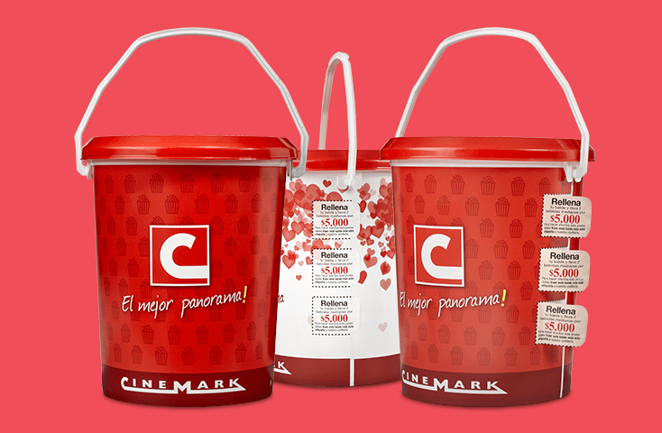 Cinemark popcorn tub with Peelable IML